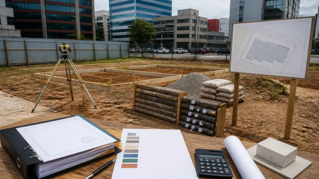 Momento de conta econômica: aquisição, obra, prazo e saída durante atividade de terreno para construtora.