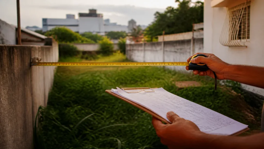 Detalhe prático de leitura física do lote e acessos operacionais aplicado a terreno para expansão.