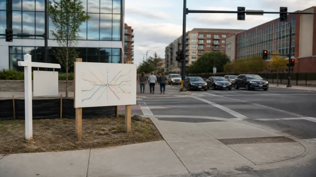 Momento de matriz de origem e destino urbana aplicada à compra de terreno durante atividade de análise de fluxo urbano.